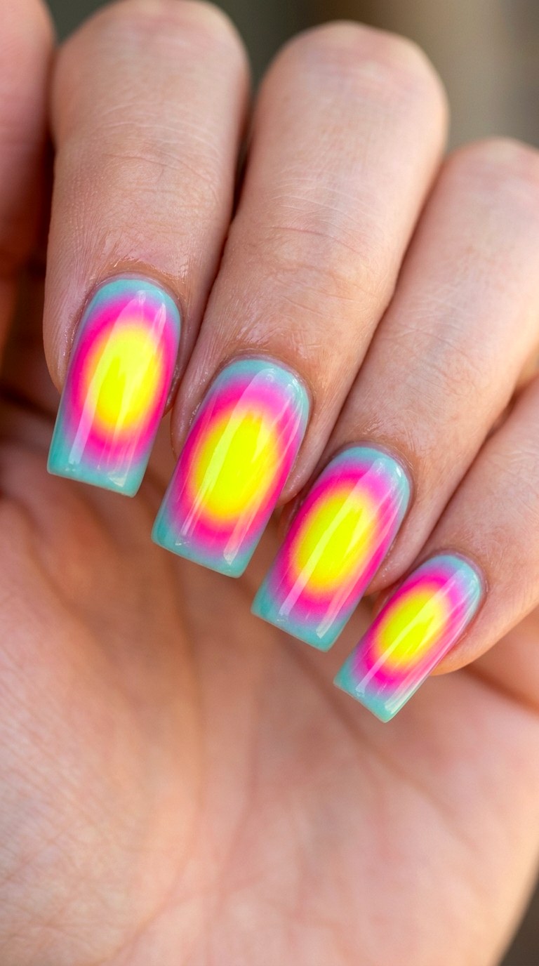 Multicolor Abstract Airbrush Aura Nails - 26 Early Spring Multicolor Acrylic Nails