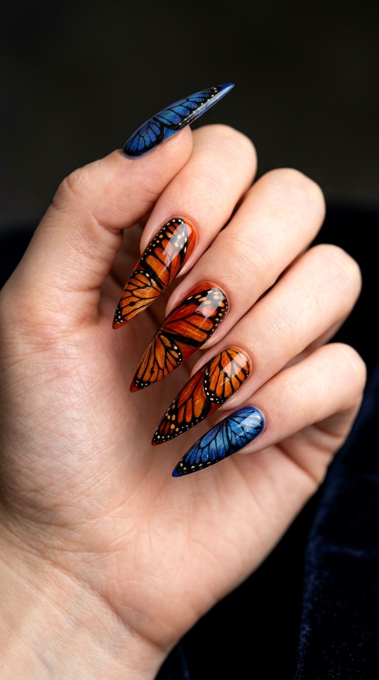 Multicolor Butterfly Wing Overlay Art - 26 Early Spring Multicolor Acrylic Nails