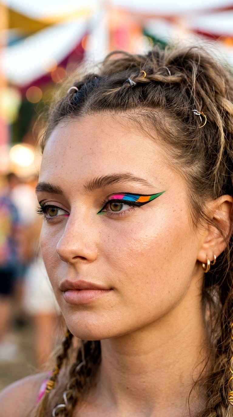 Multicolor Festival Flick - 21 Summer Colorful Eye Makeup 2026 Ideas