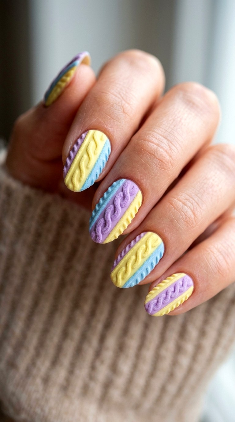 Multicolor Knitted Texture - 29 Subtle Spring Multicolor Nails