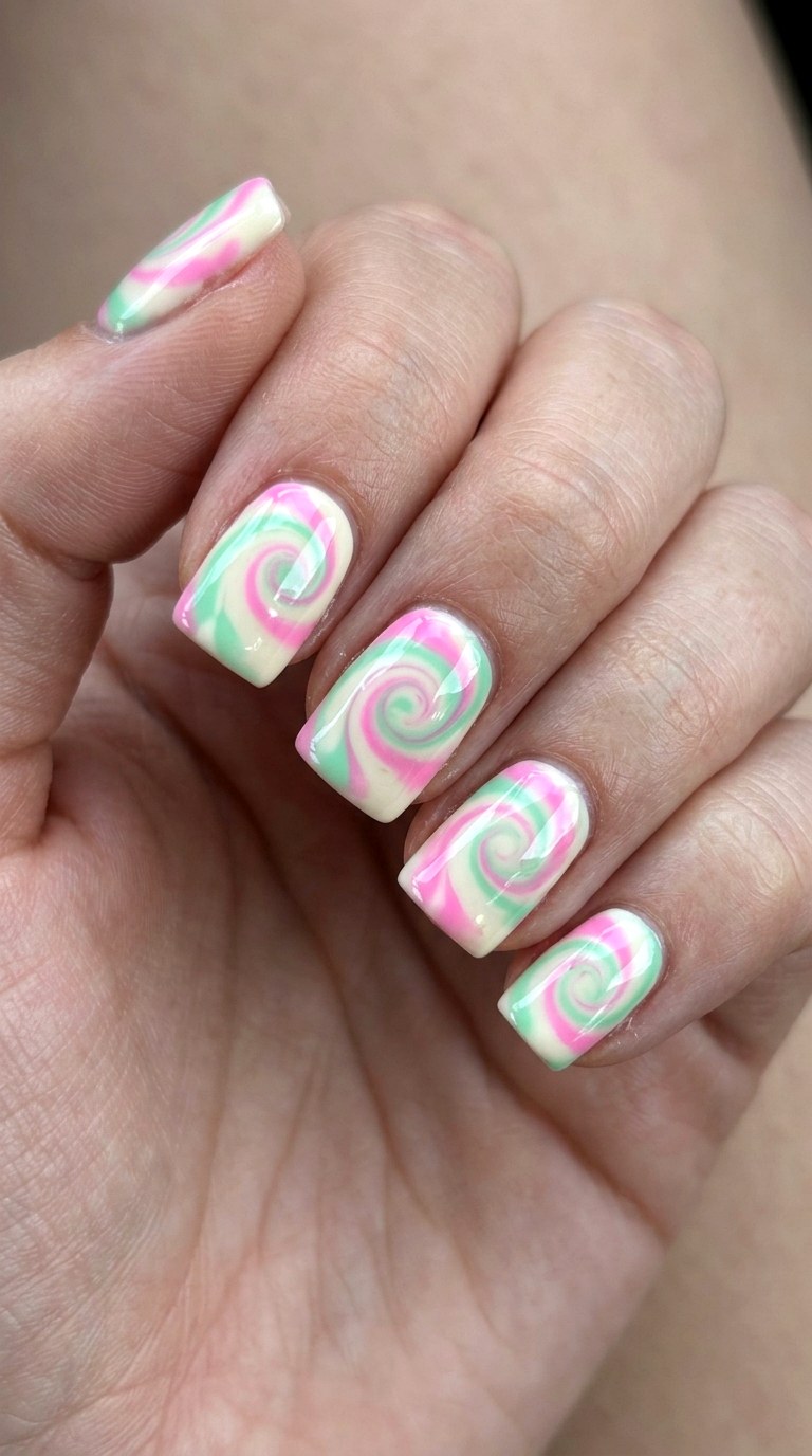 Multicolor Tie Dye Ice Cream Swirls - 20 Sunny Spring Multicolor Acrylic Nails