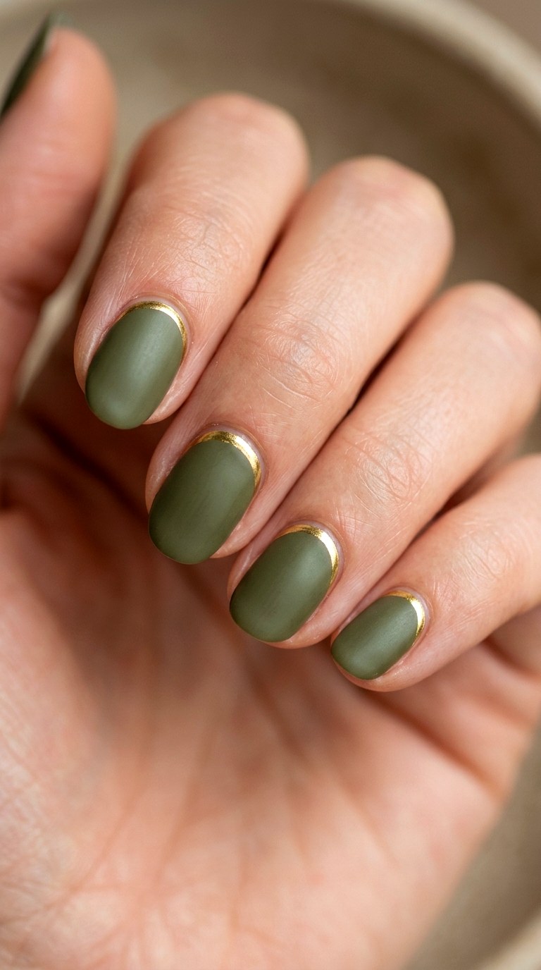Muted Olive and Cuticle Gold - 25 Simple Spring Two Colored Nails