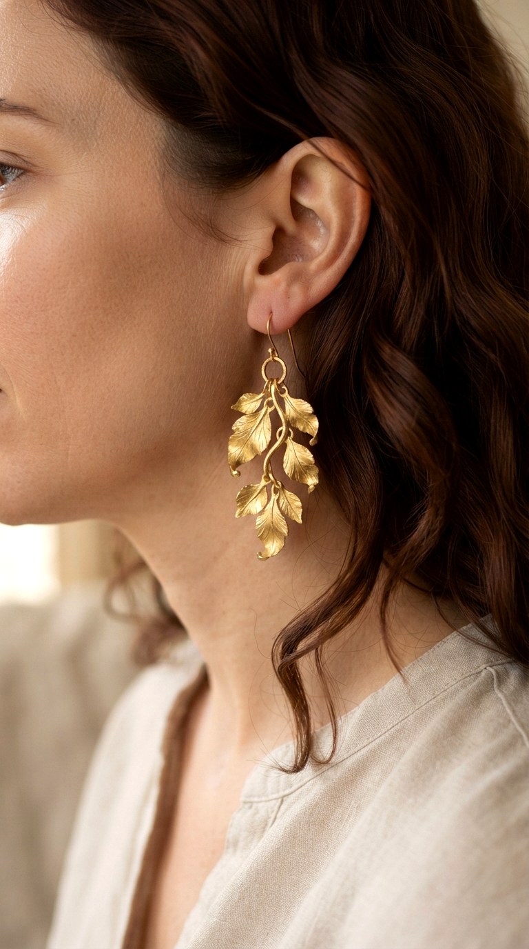 Nature Leaf and Vine Drops - 22 gold dangle earrings