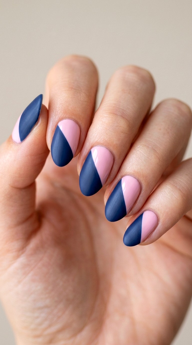 Navy and Pastel Blocking - 23 Pastel Spring Multicolor Nails