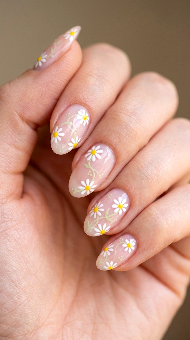 Negative Space Daisy Chains - 29 Fun Spring Multicolor Nails