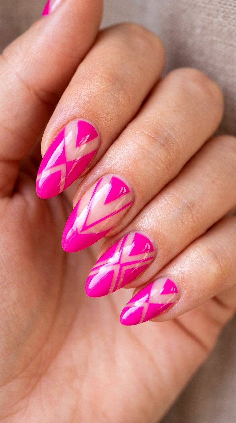Negative Space Pink Geometry - 22 Pink Spring Acrylic Nails