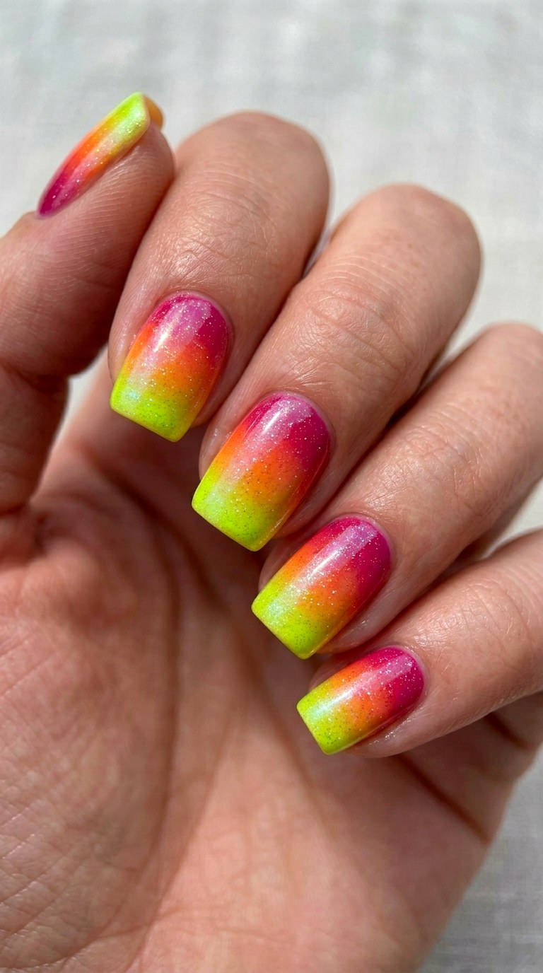 Neon Abstract Stingray Lines - 23 Whimsical Spring Colorful Junk Nails