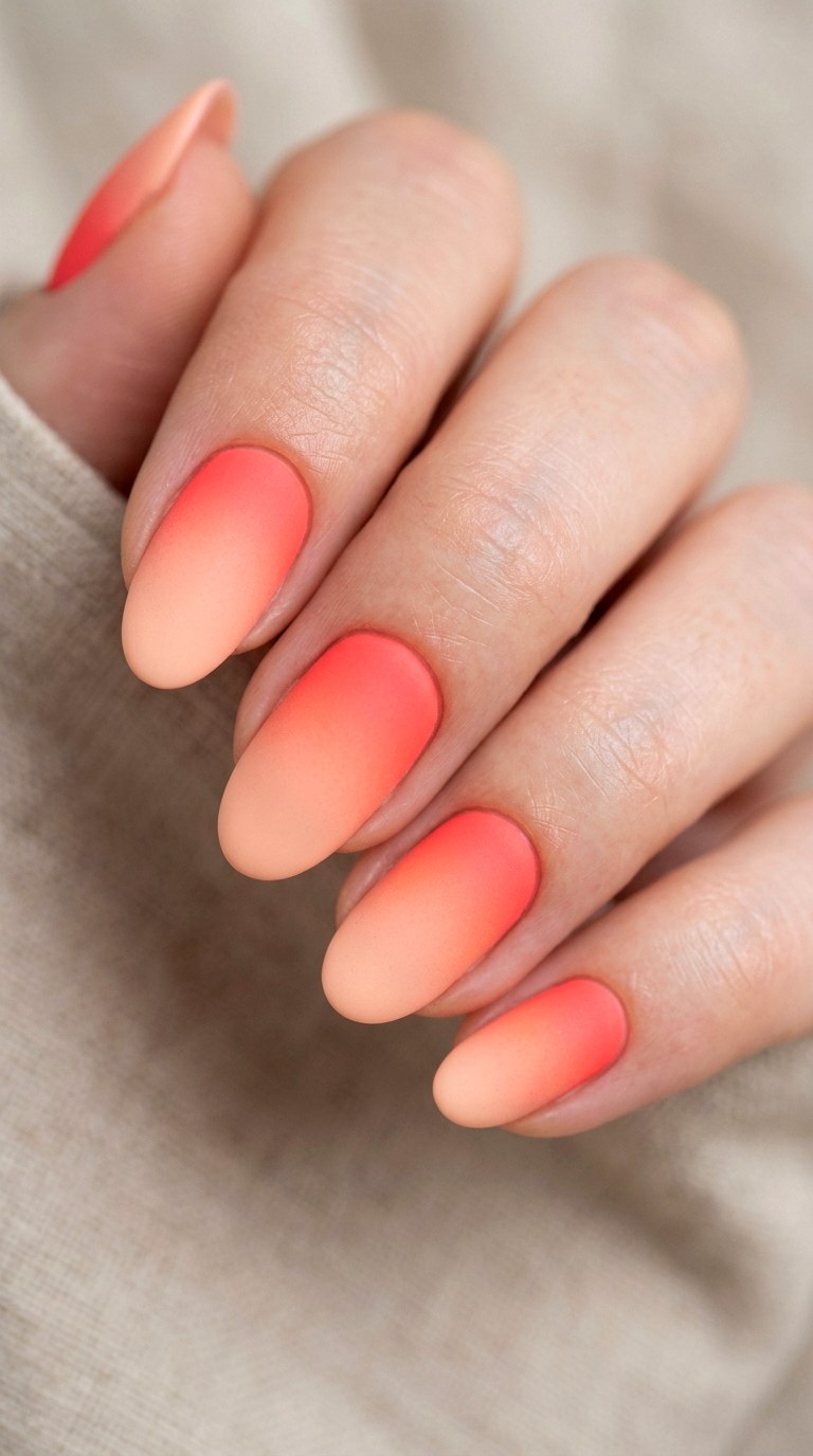 Neon Coral to Soft Peach Dream - 23 Neon Summer Ombre Nails