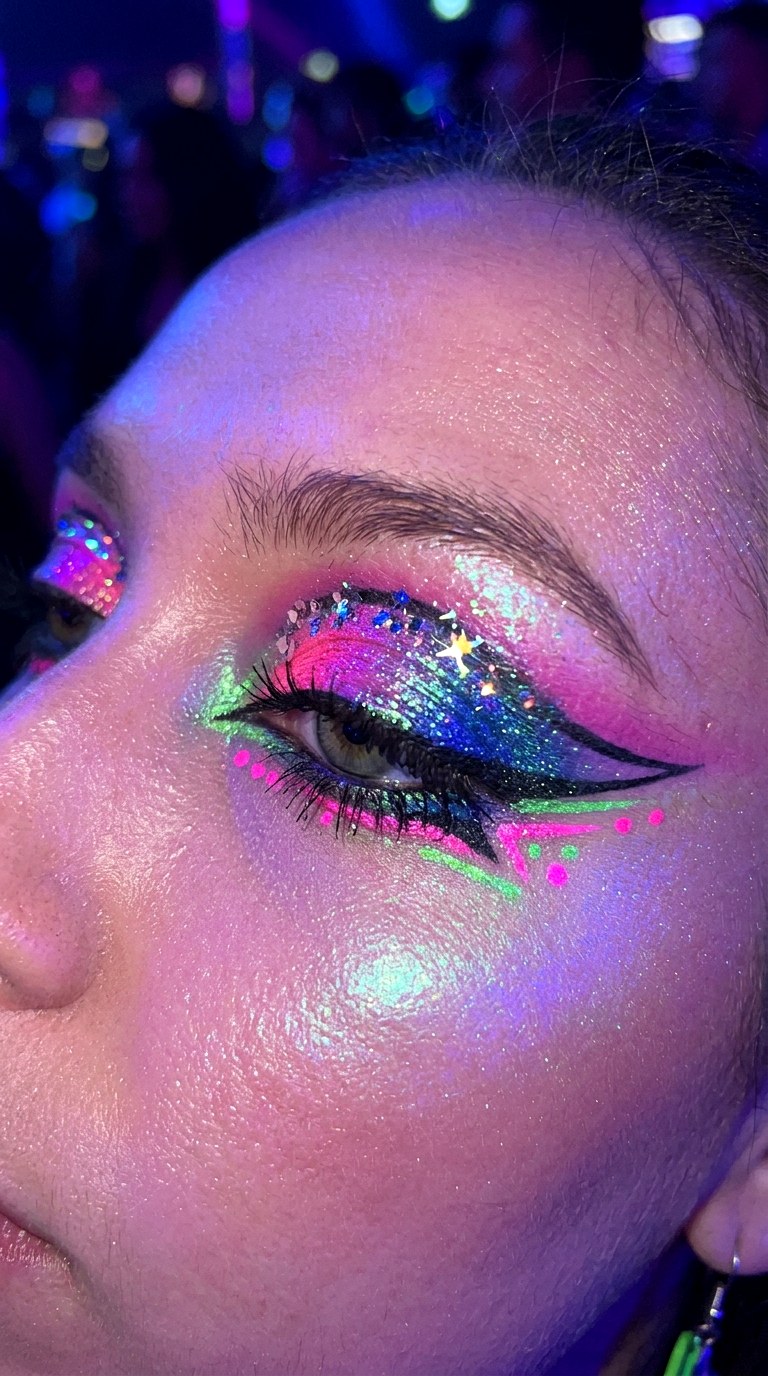 Neon Holographic Eye Makeup - 24 Holographic Sparkle Eye Makeup for Night Parties