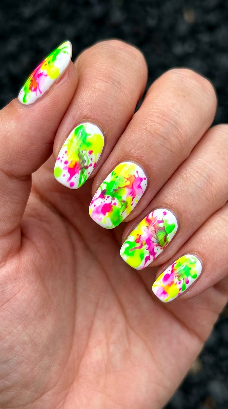 Neon Ink Splatter Sets - 29 Maximalist Spring Colorful Junk Nails