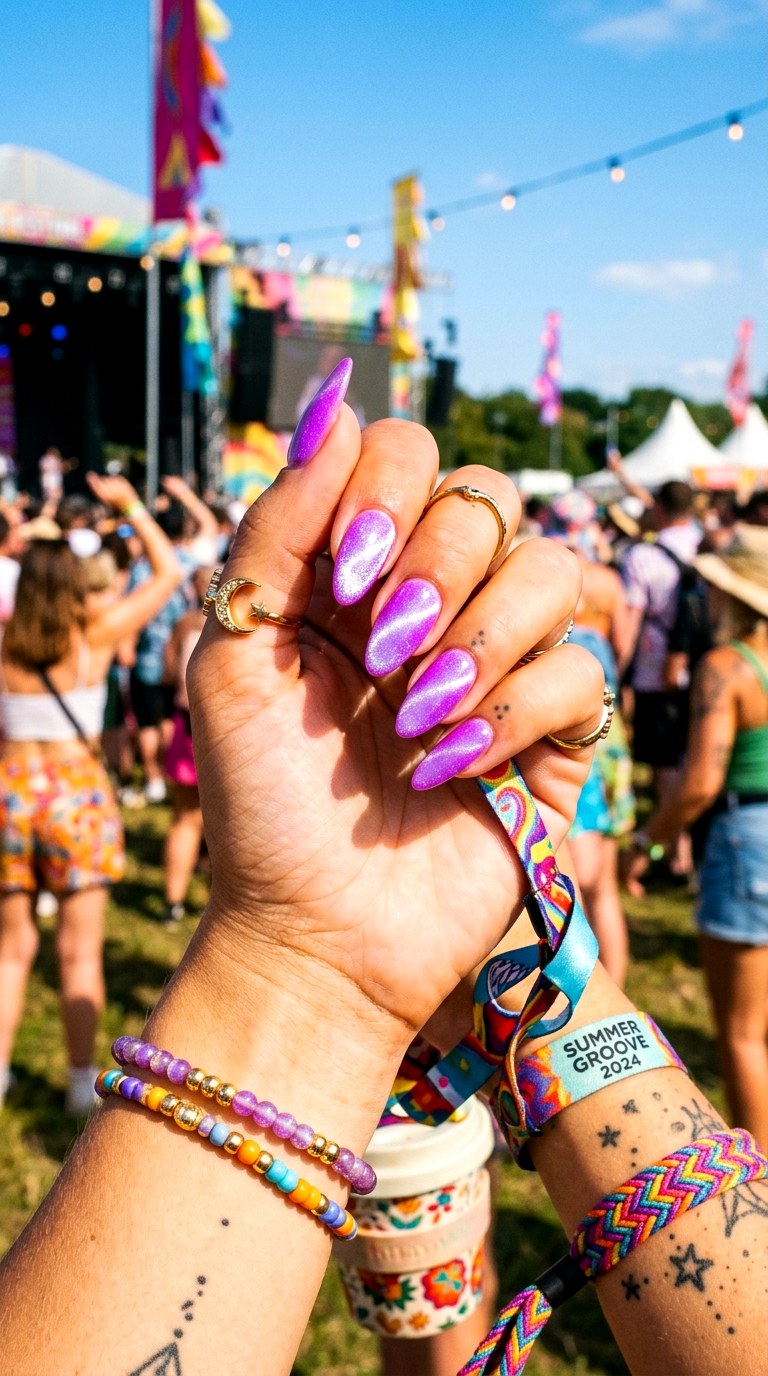 Neon Lavender Magnetic Nails - 21  Summer Lavender Magnetic Cat Eye Nails Ideas