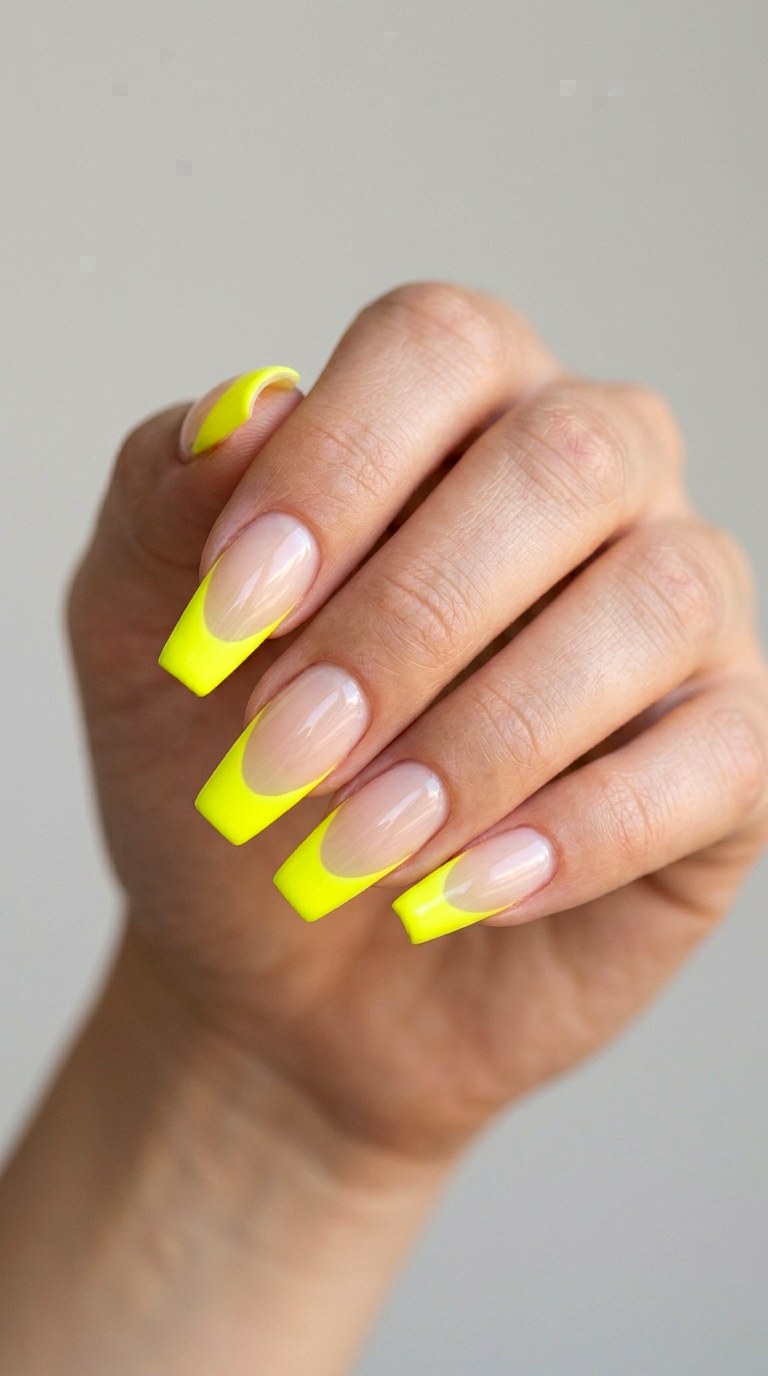 Neon Lemon French Tips - 30 Vibrant Spring Color Street Nails
