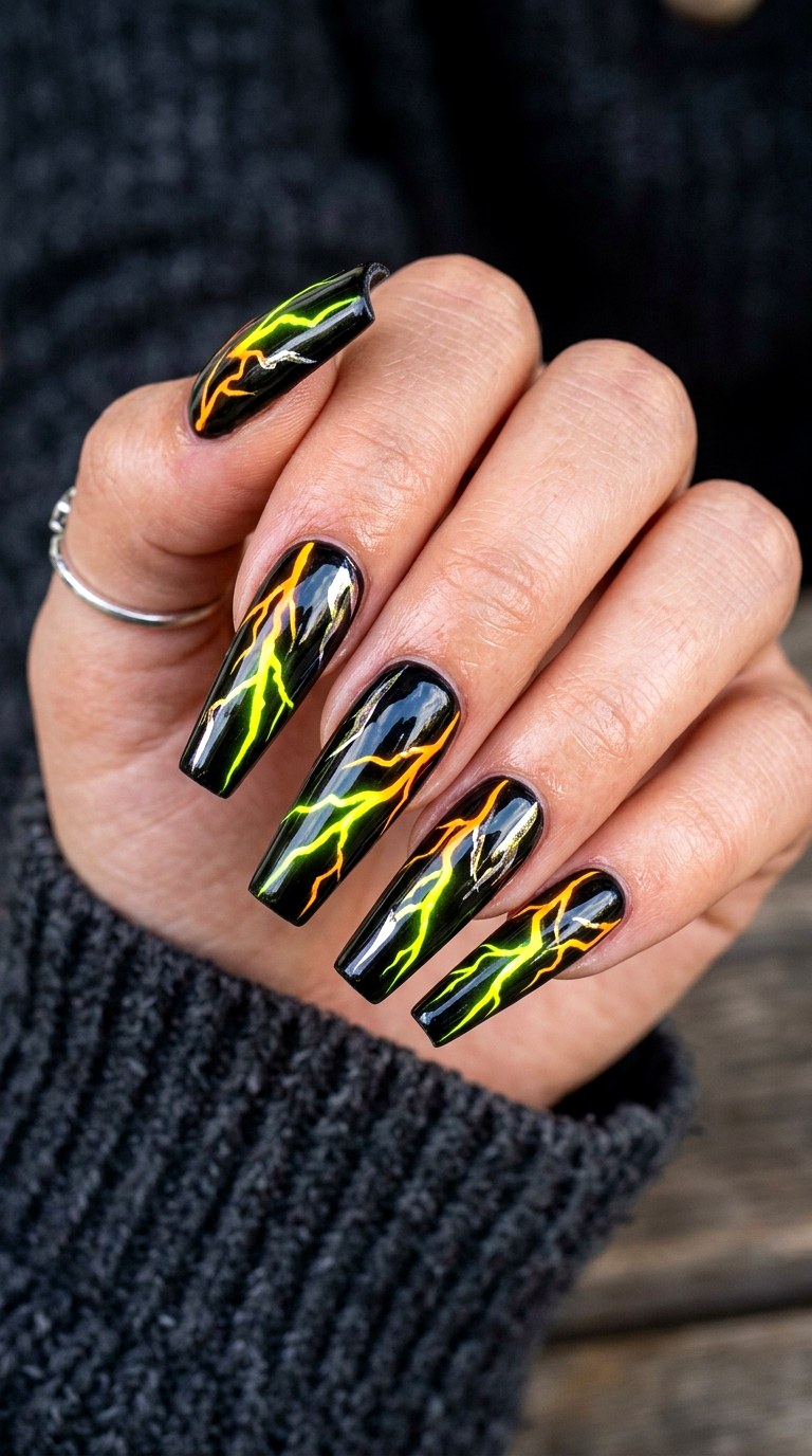 Neon Lightning Bolts - 26 Vacation Summer Multicolor Acrylic Nails