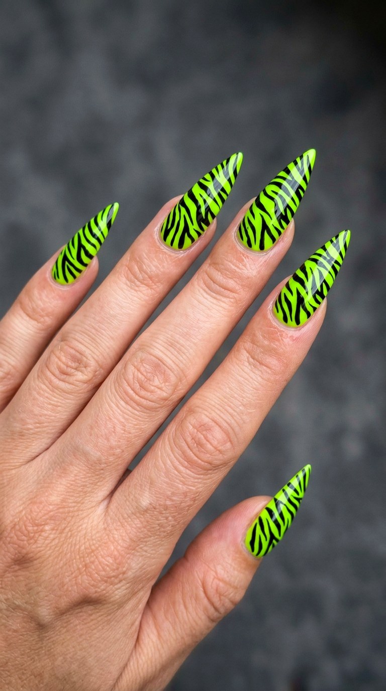 Neon Lime Animal Print - 21 Edgy Spring Stiletto Nails