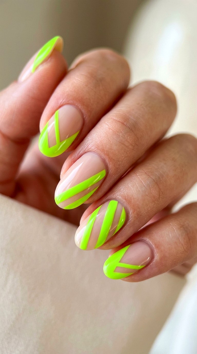 Neon Lime Sharp with Bare Nude Base - 30 Brunch Spring Two Colored Nails