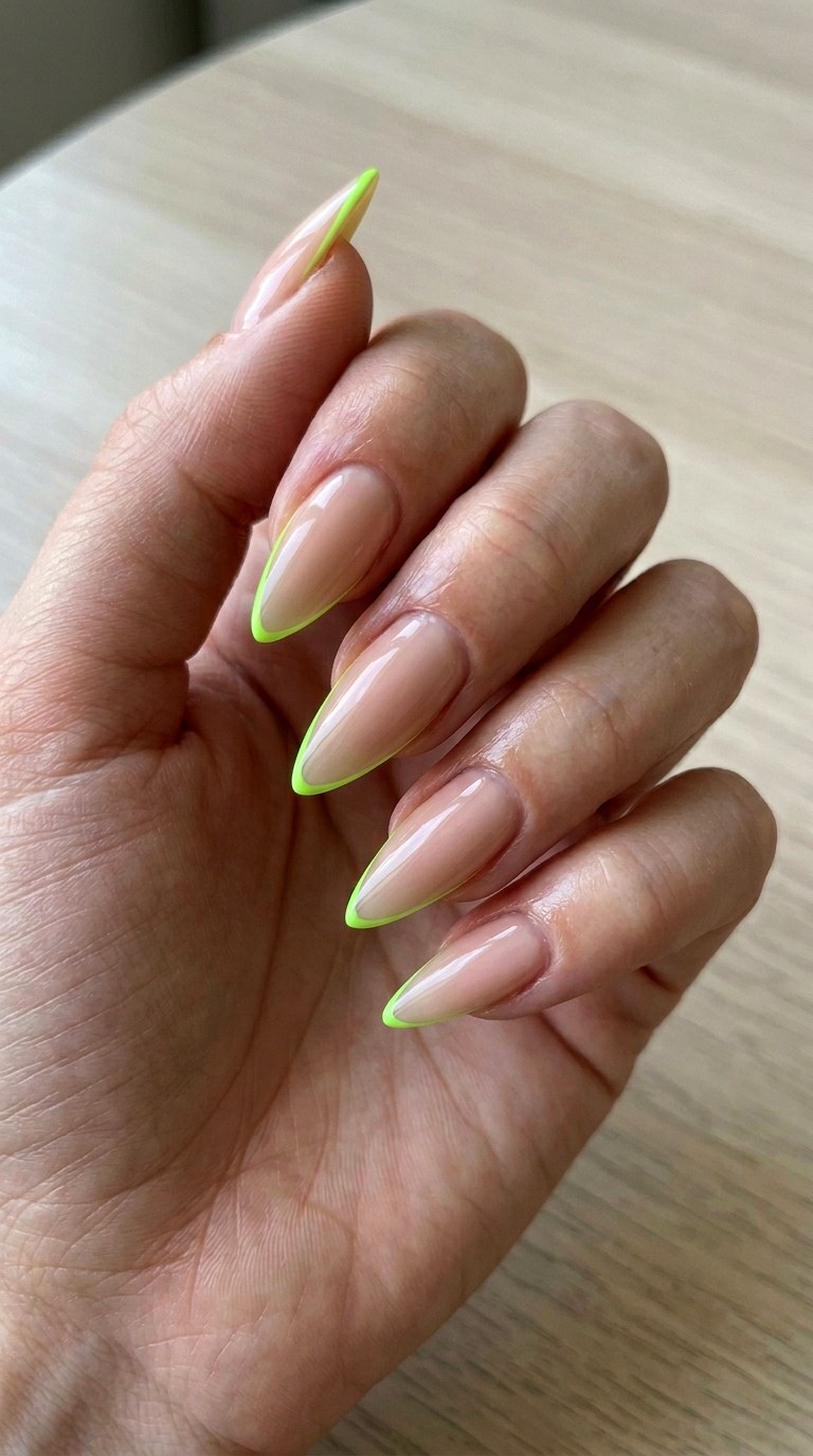 Neon Micro French Edge - 30 High-Fashion Spring Stiletto Nails
