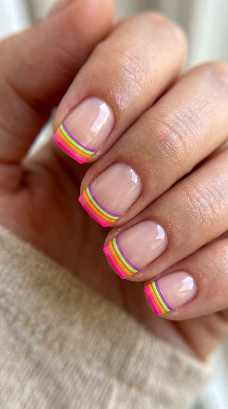 Neon Micro French - 25 Early Season Spring Multicolor Nails