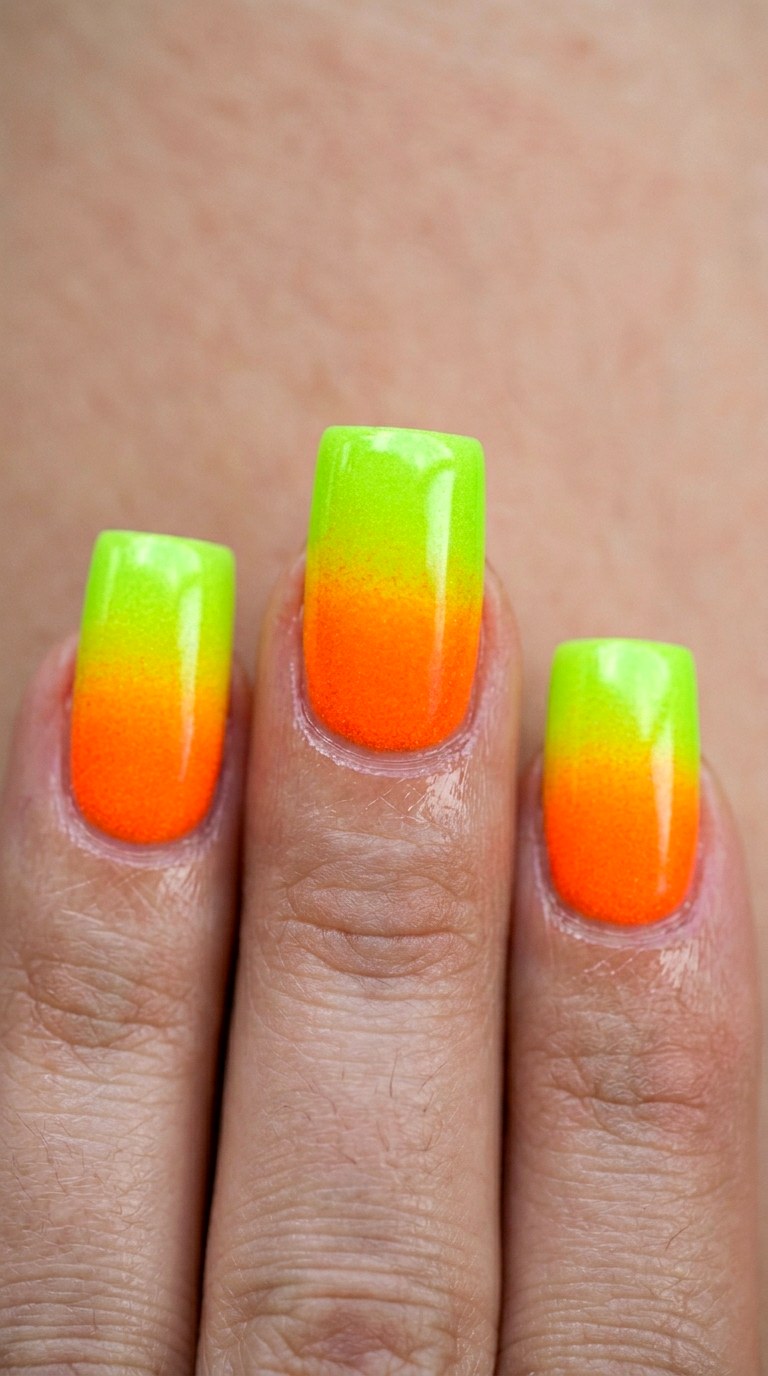 Neon Orange and Lime Green Dip - 25 Sunset Spring Ombre Nails