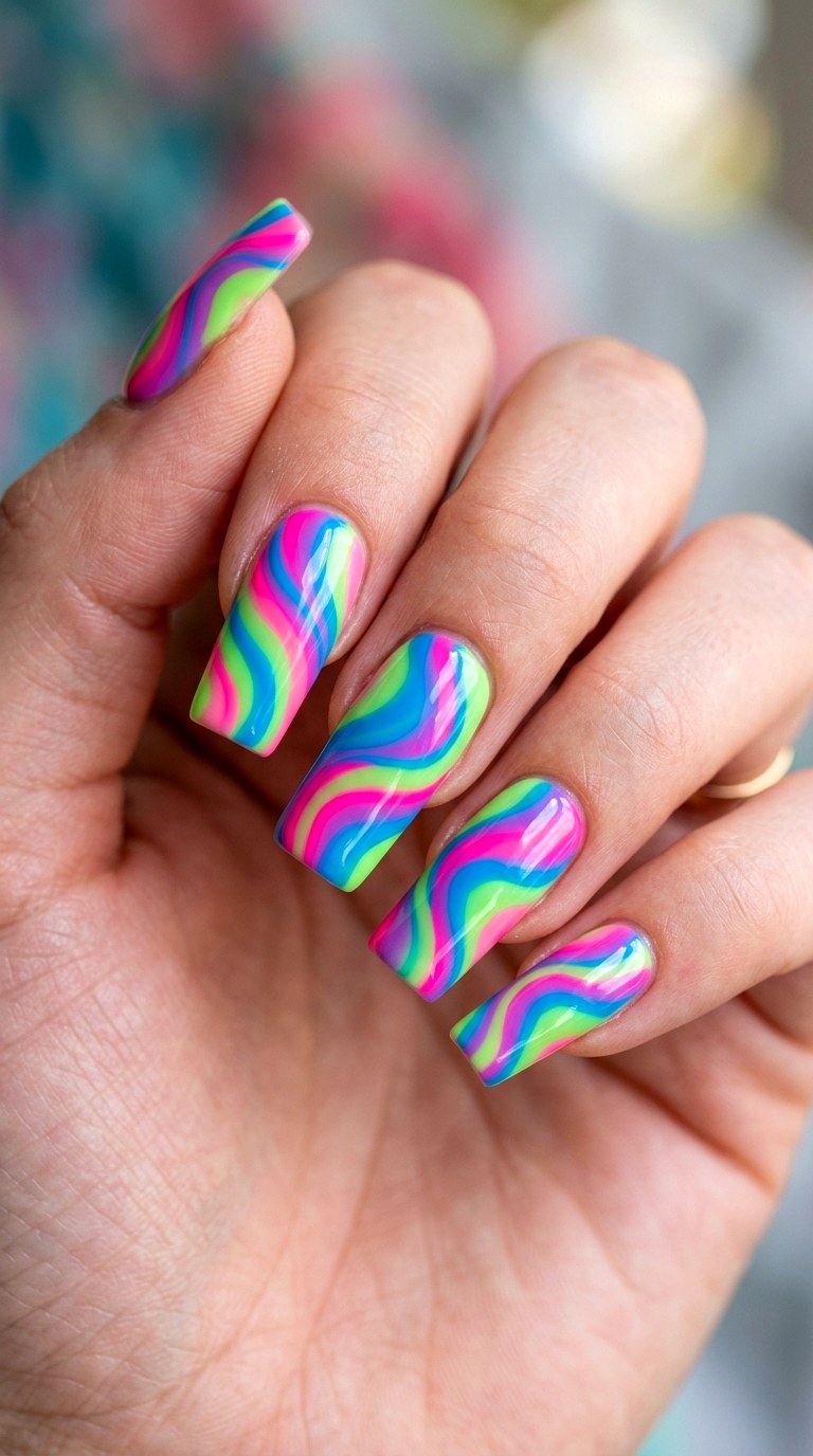 Neon Pink Abstract Waves - 26 At-Home Spring Color Street Nails