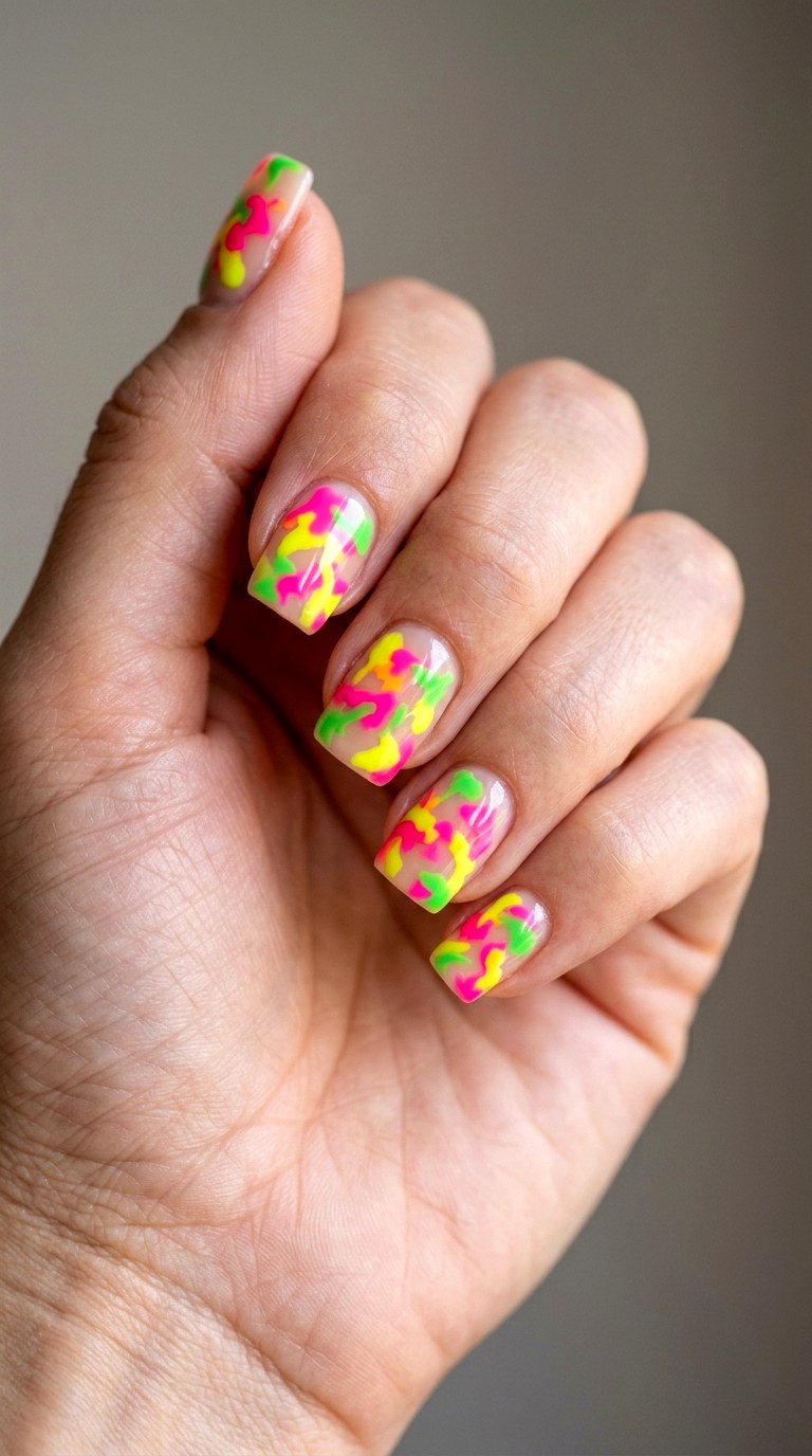 Neon Pop Camo - 27 Charming Spring Acrylic Nails