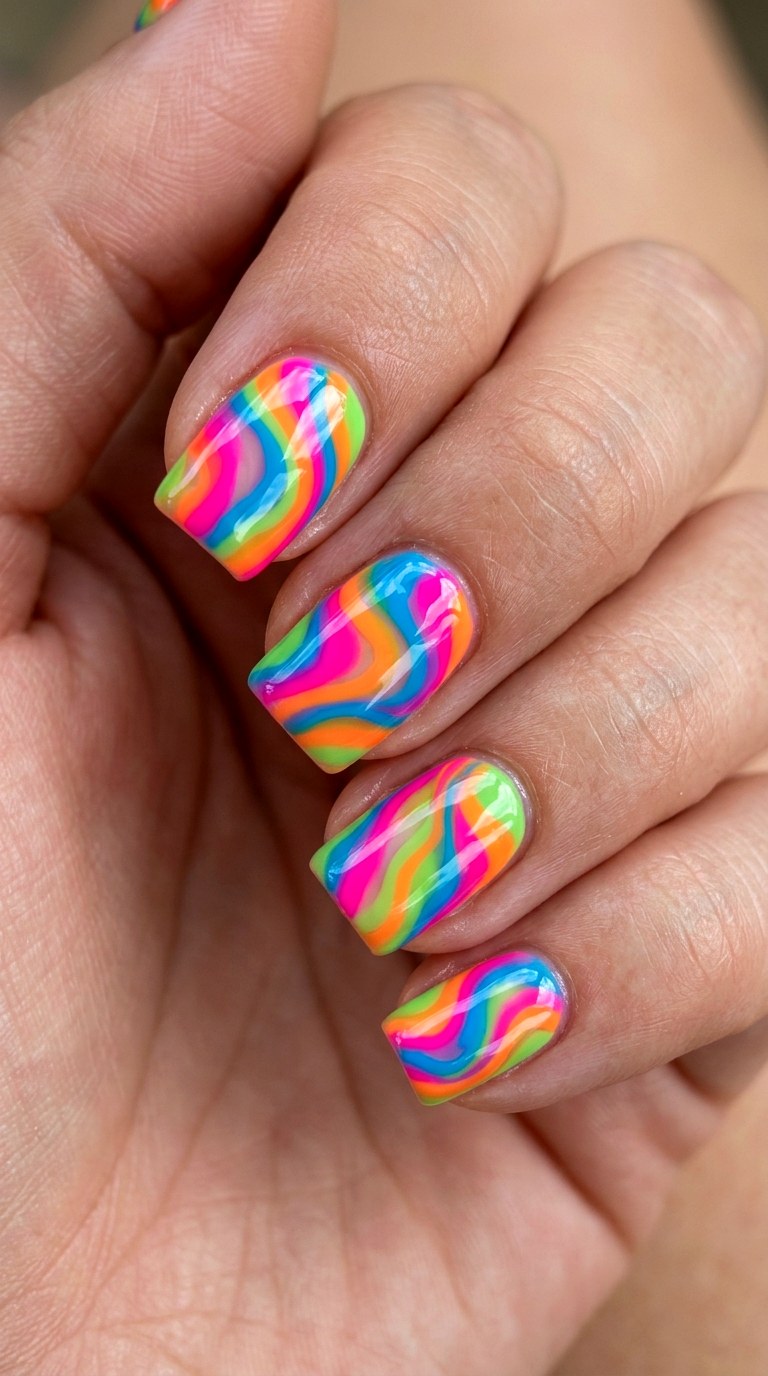 Neon Rainbow Swirl Energy - 29 Fun Spring Multicolor Nails