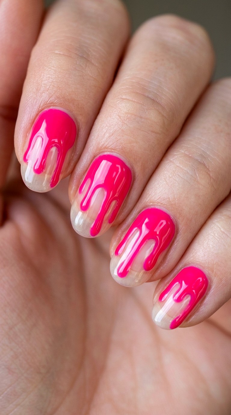 Neon Raspberry Swirl into Clear - 23 Neon Summer Ombre Nails