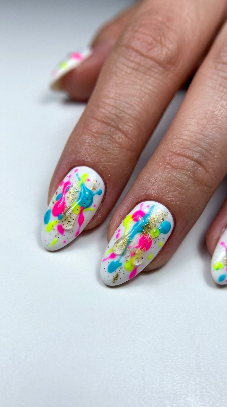 Neon Splatter Art Studio - 25 Bold Spring Colorful Junk Nails