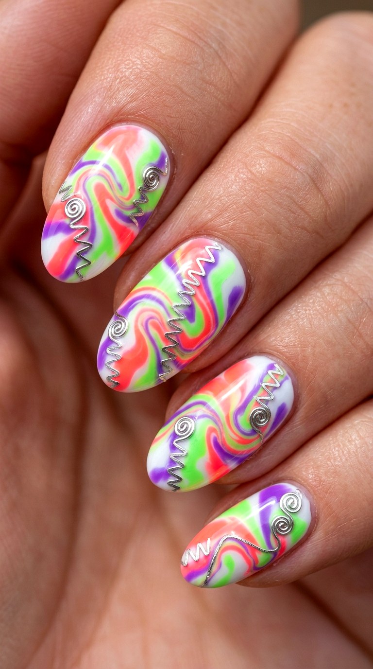 Neon Tie Dye Psyche - 25 Bold Spring Colorful Junk Nails