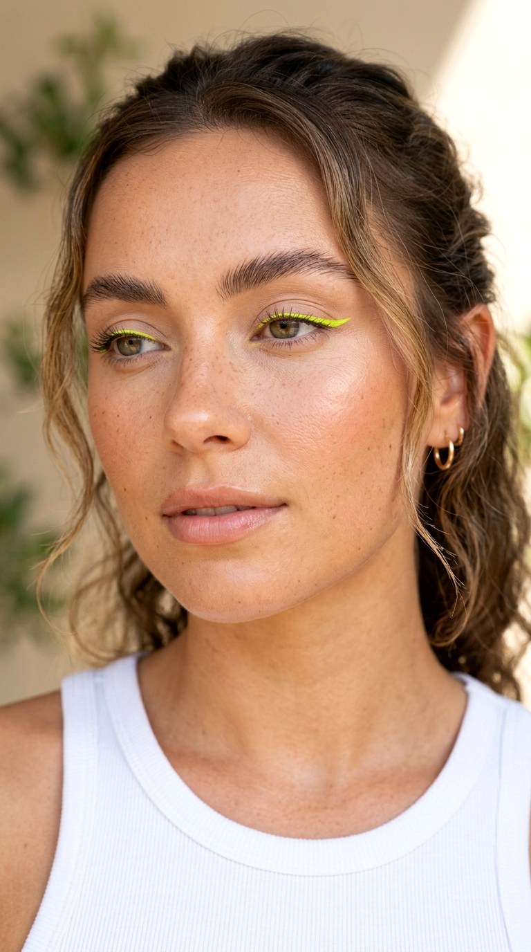 Neon Yellow Accent Liner - 22 Summer Colorful Eye Makeup 2026