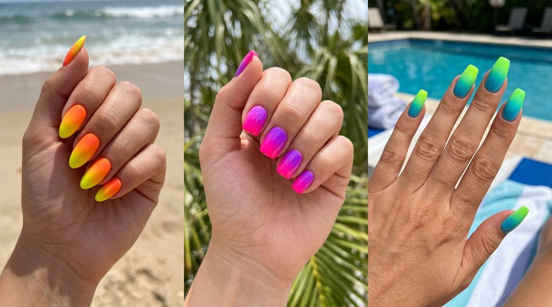 Neon Summer Ombre Nails Collage