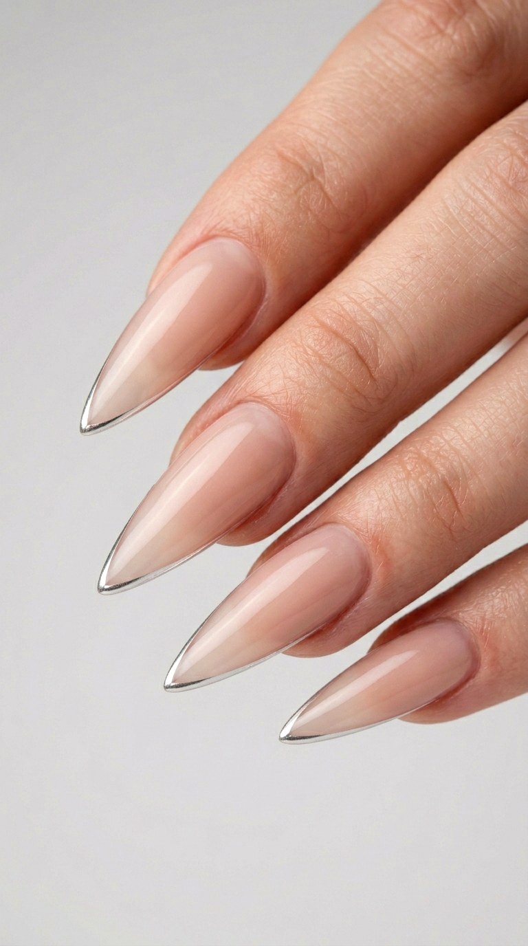 Neutral Chrome French Tip - 21 Chrome Spring Stiletto Nails