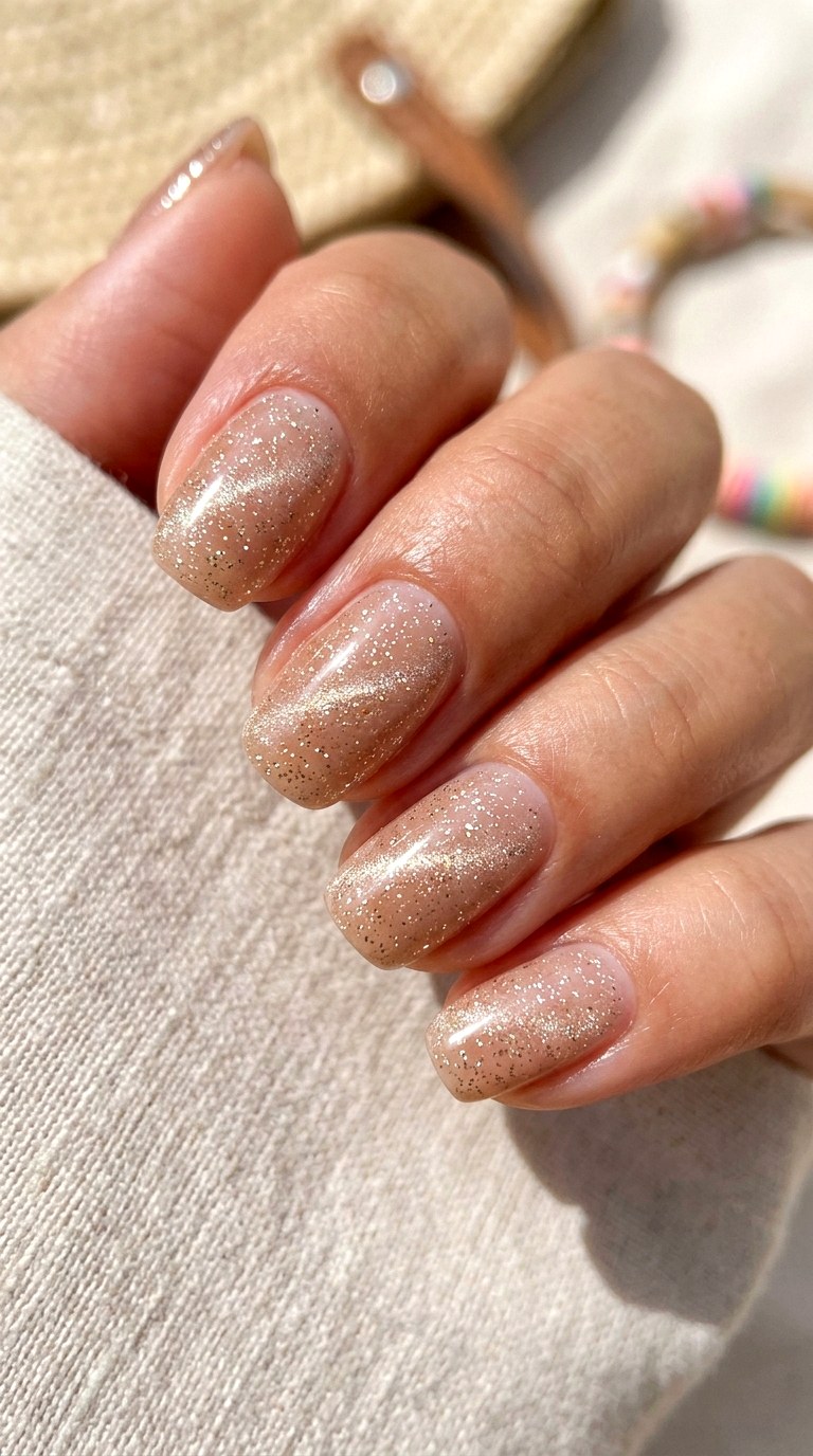 Nude Glitter Infused Cat Eye Nails - 24 Summer Nude Base Cat Eye Nails Ideas