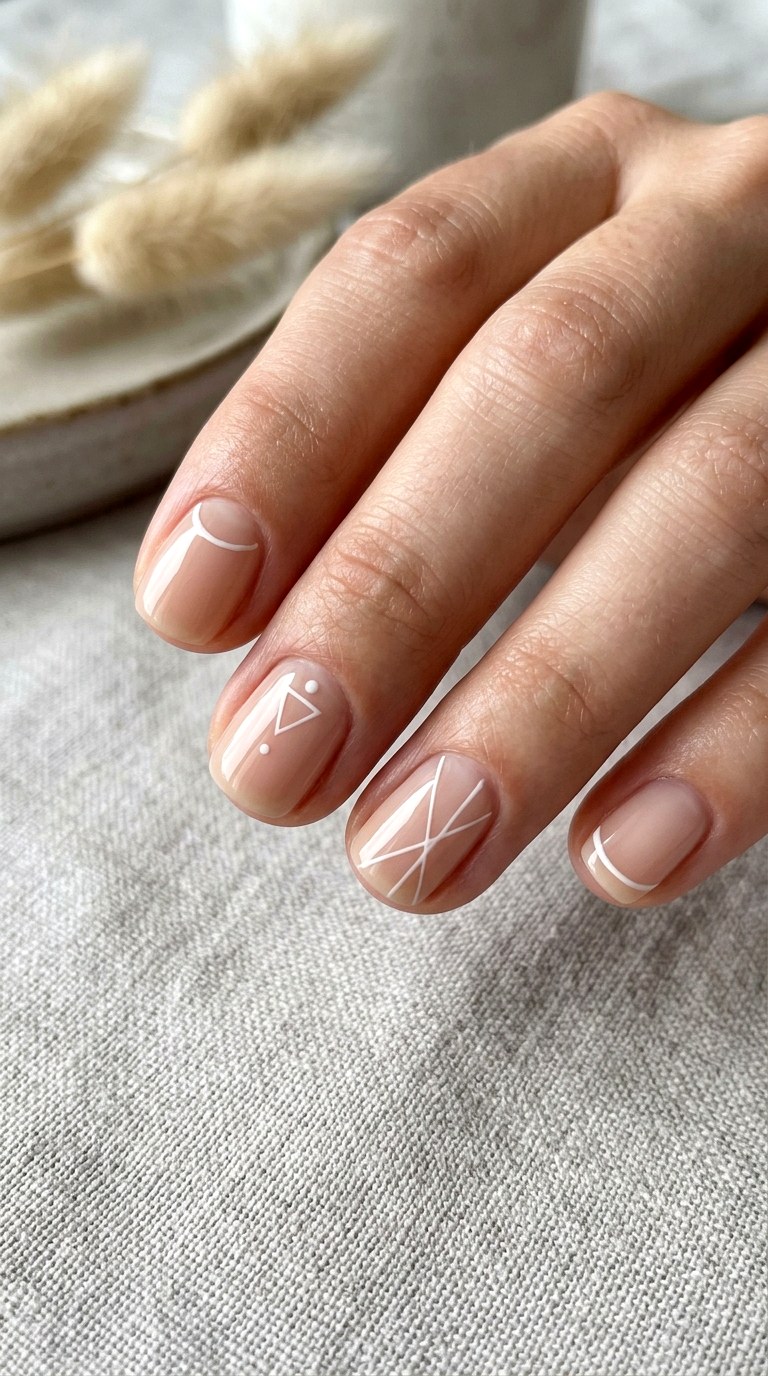 Nude Nails with White Lines - 28 Short Spring Nail Designs That Are Cute and Practical