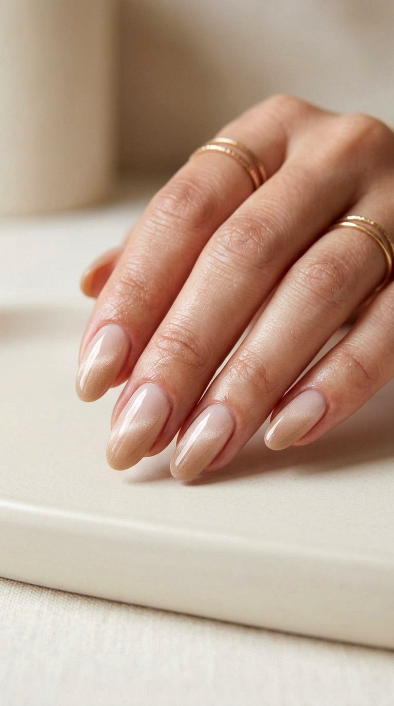 Nude Ombre with Cat Eye Fade - 24 Summer Nude Base Cat Eye Nails Ideas