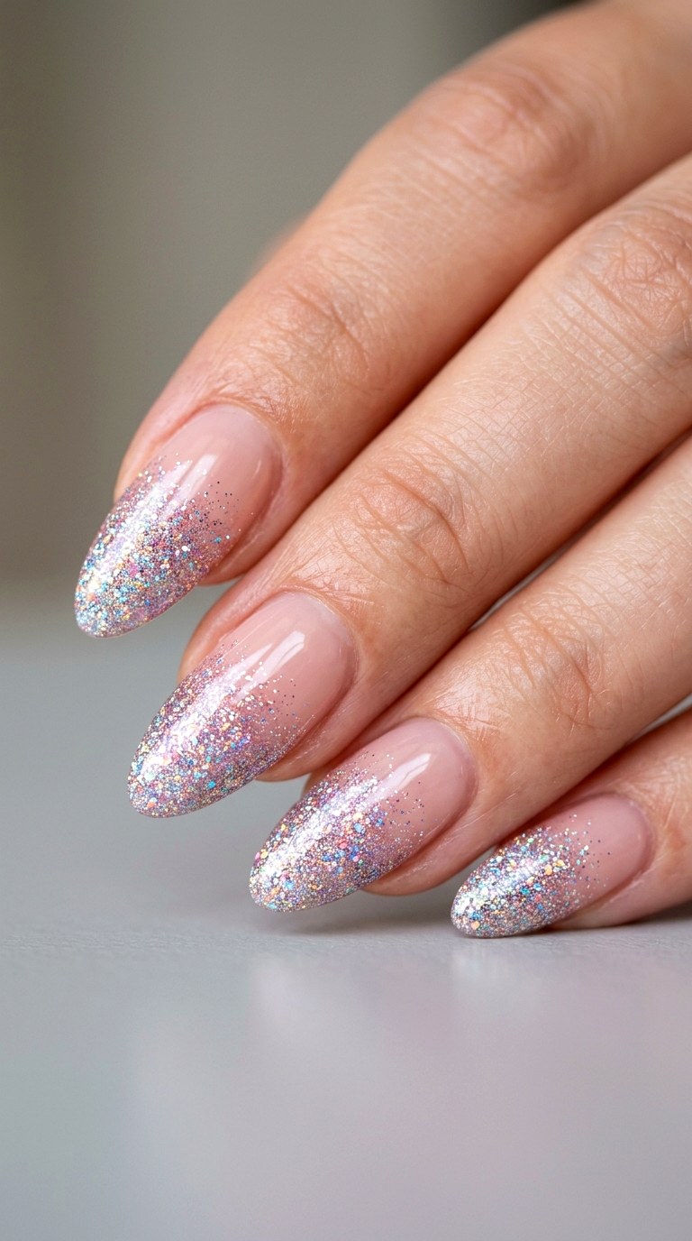 Nude Pink with Glitter Fade - 23 Soft Spring Ombre Nails