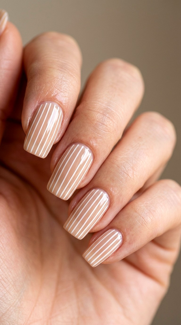 Nude Sand and Micro White Lines - 24 Classy Spring Two Colored Nails
