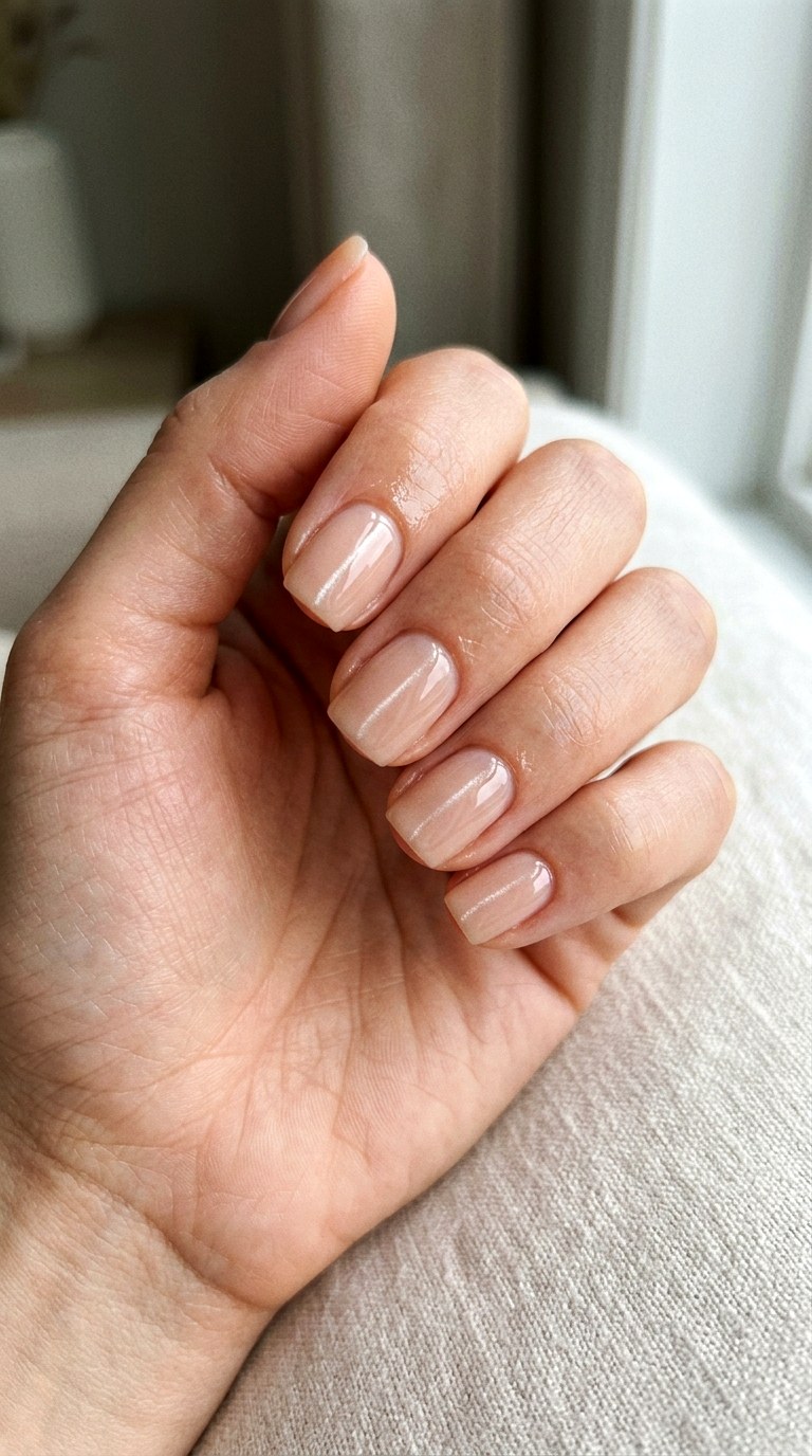 Nude Short Nails with Minimal Cat Eye Line - 24 Summer Nude Base Cat Eye Nails Ideas