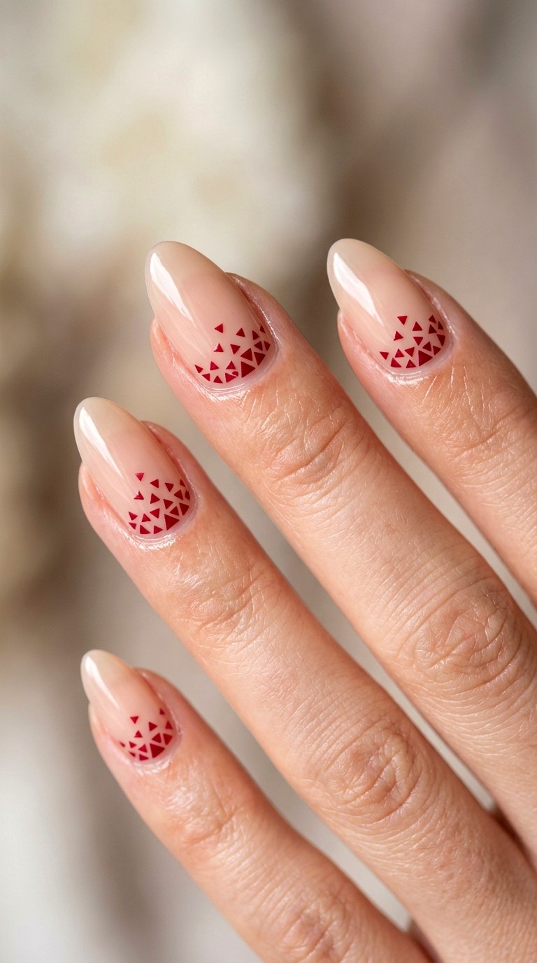Nude and Crimson Red Micro Triangles - 23 Geometric Spring Two Colored Nails