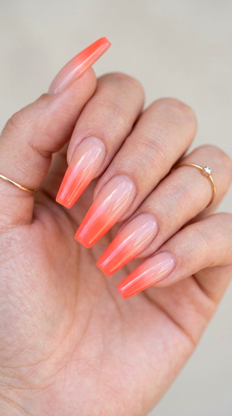 Nude to Coral Glass - 20 Peach Spring Ombre Nails