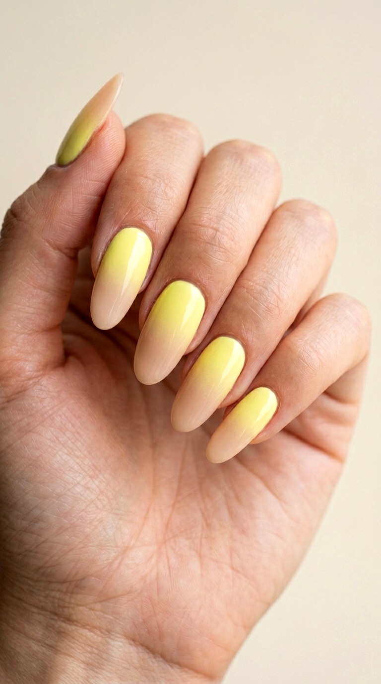 Nude to Pastel Yellow Reverse Ombre - 30 pastel spring ombre nails