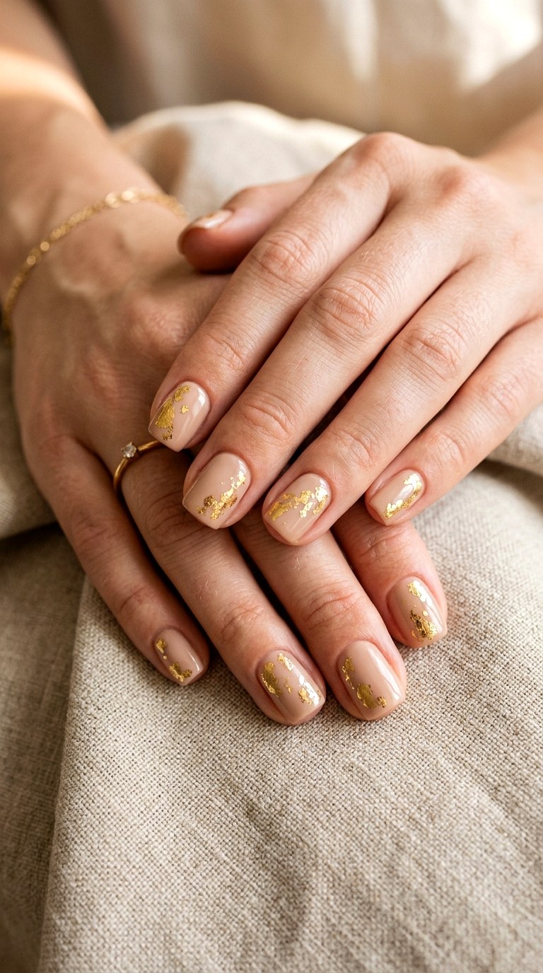 Nude with Gold Foil Nails - 30 Gorgeous Spring Nail Designs That Are Trending Right Now