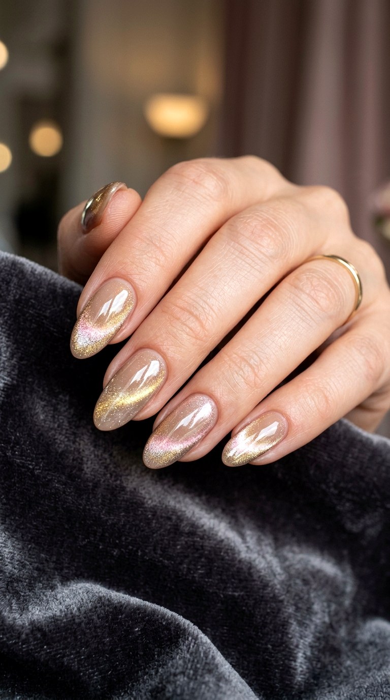 Nude with Multitone Cat Eye Effect - 24 Summer Nude Base Cat Eye Nails Ideas
