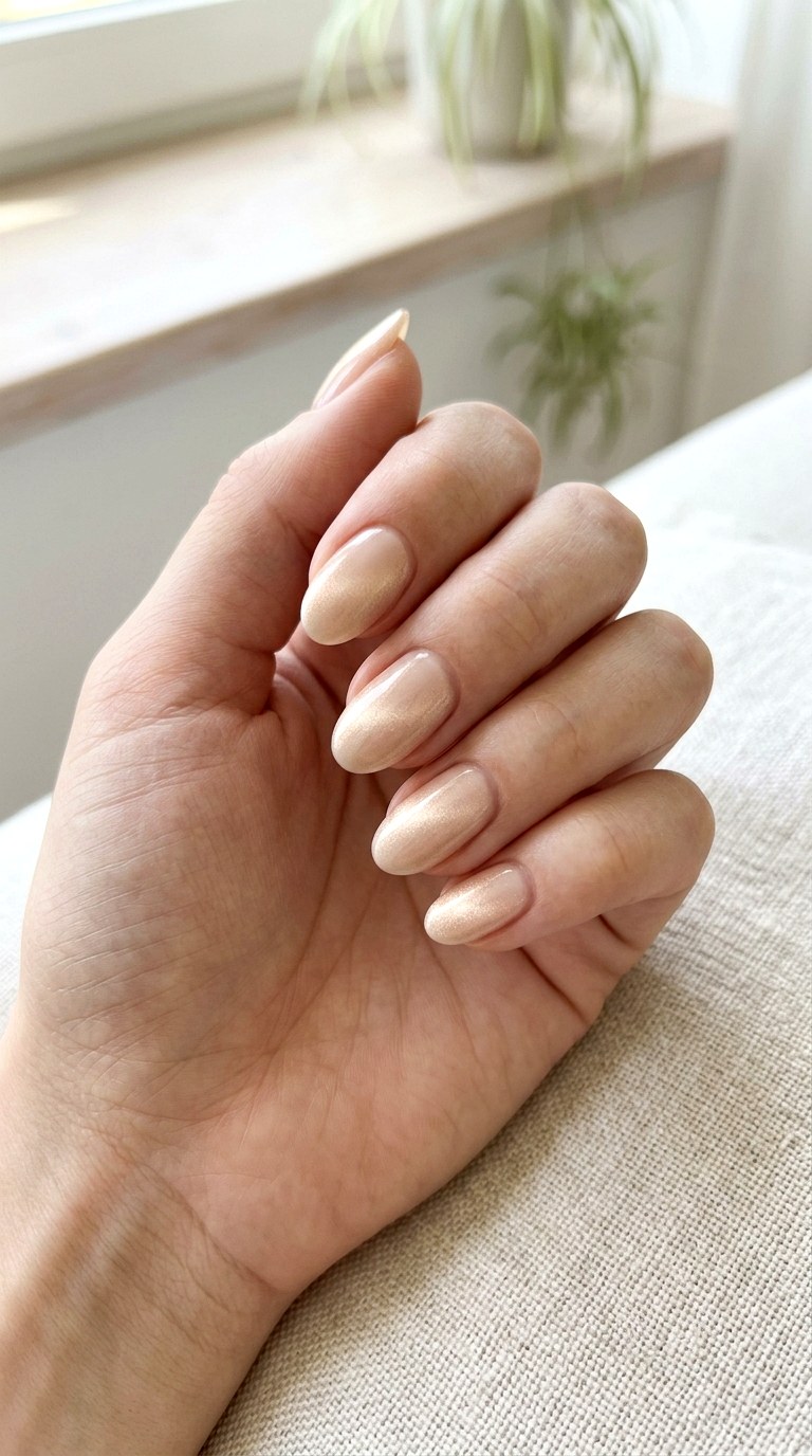 Nude with Soft Gradient Cat Eye Glow - 24 Summer Nude Base Cat Eye Nails Ideas