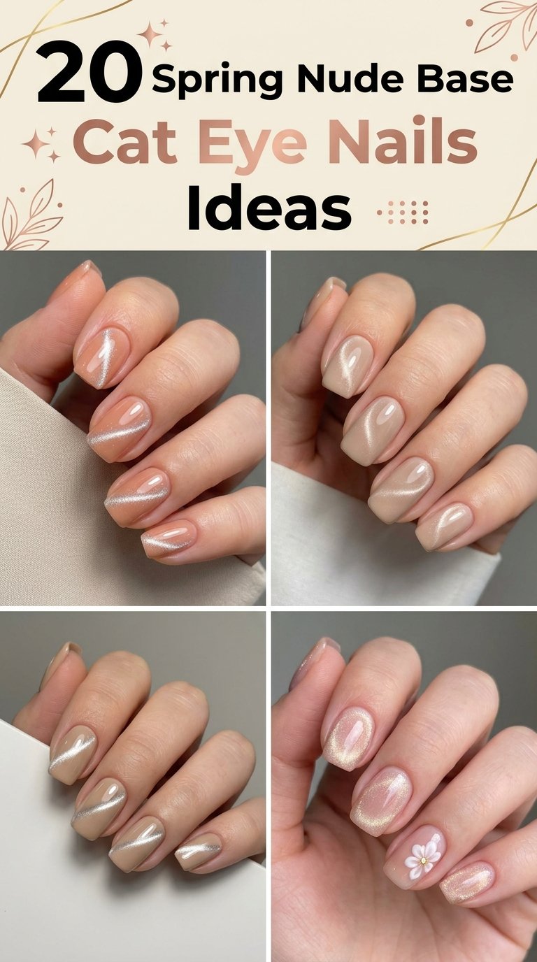 Nude base cat eye nails
