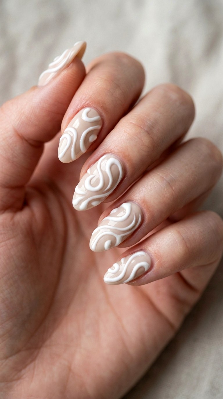 Oat Milk Neutral with D Swirls - 23 Contrast Spring Colorful Junk Nails