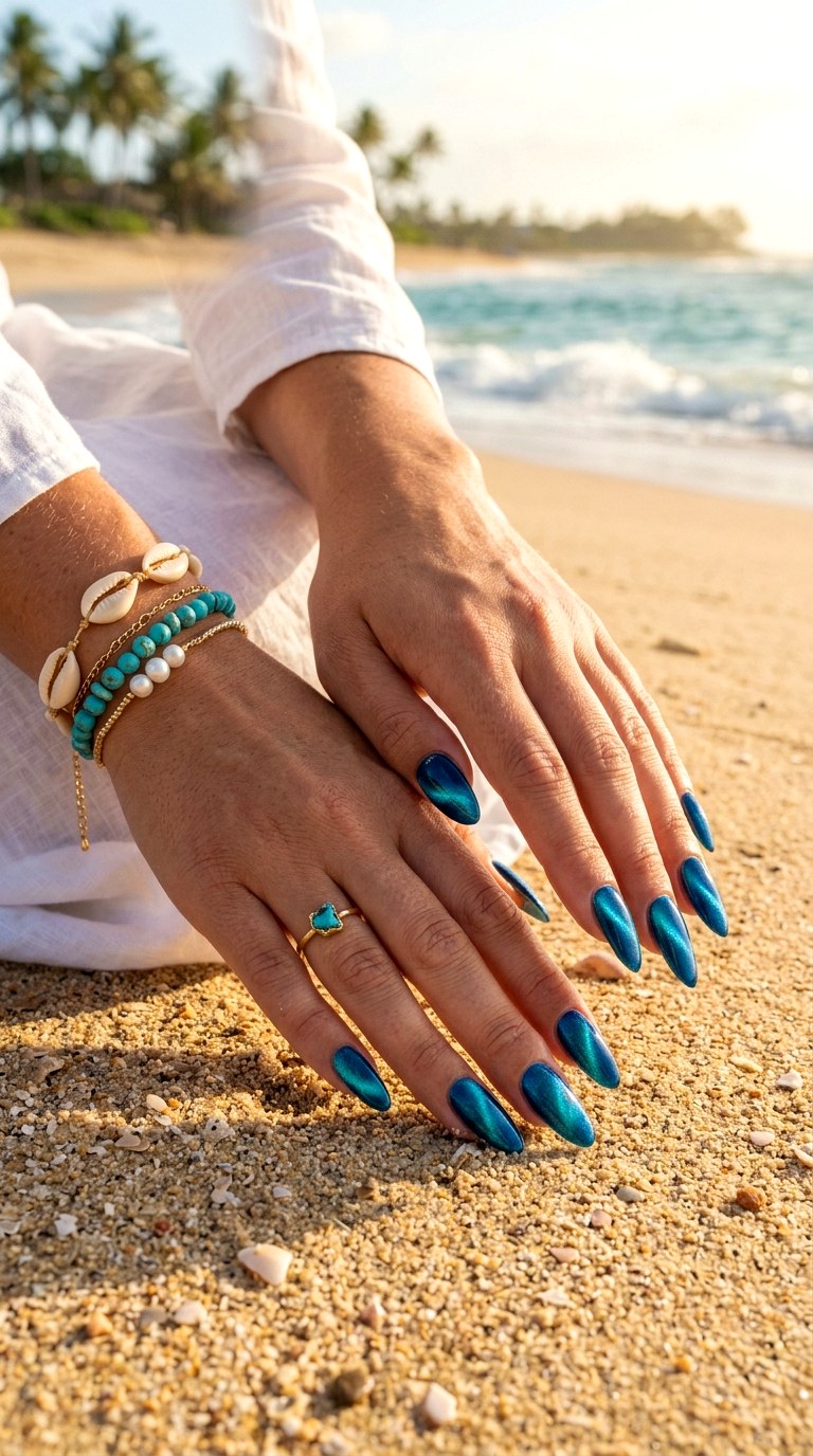 Ocean Blue Swirl Cat Eye Nails - 21 Summer Swirl Cat Eye Nails Ideas