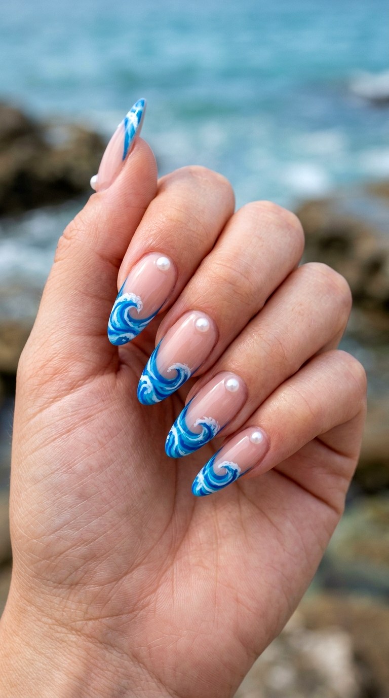 Ocean Wave French Tips - 29 Beach Summer Acrylic Nails