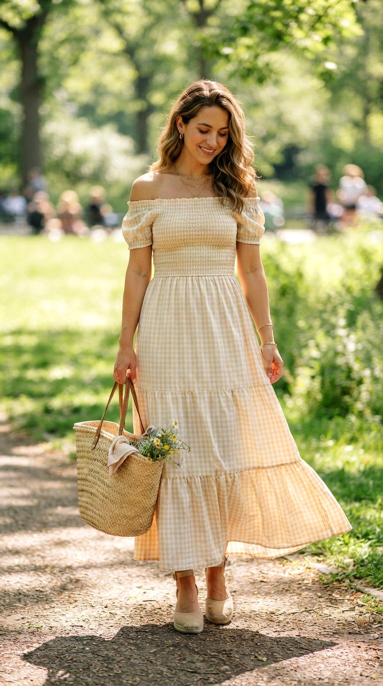 Off Shoulder Smocked Maxi - 26 spring maxi dress