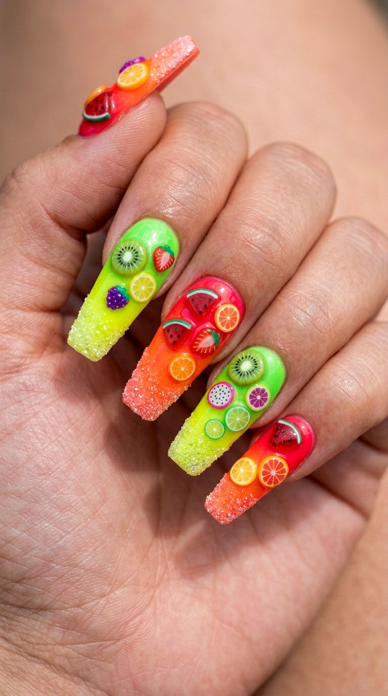 Ombre Junk Fruit Slices - 27 Festival Spring Colorful Junk Nails