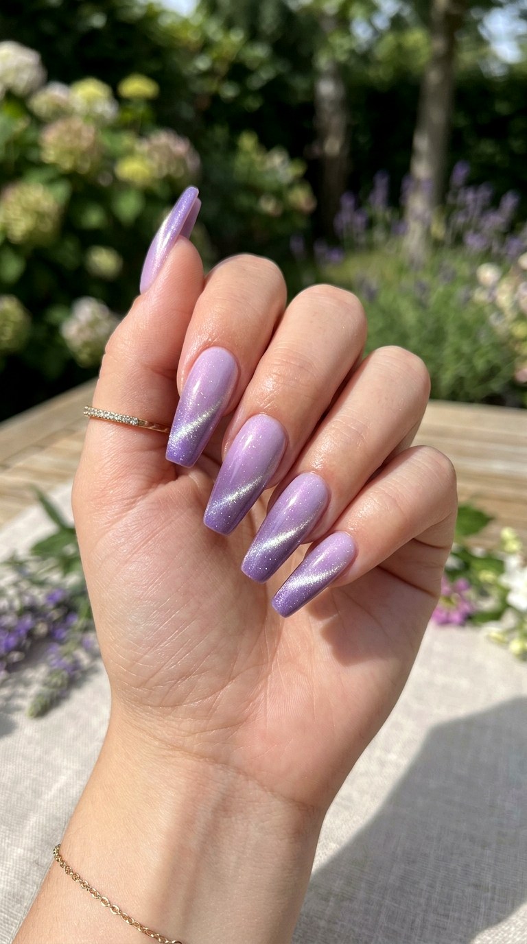 Ombre Lavender Magnetic Nails - 21  Summer Lavender Magnetic Cat Eye Nails Ideas